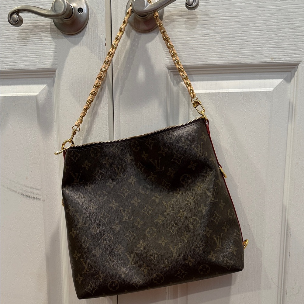 Imitation LV Dark Brown Monogram Shoulder Bag with Gold Chain